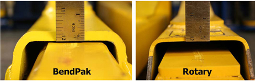 Espesor de brazos de elevadores de autos BendPak vs. Rotary